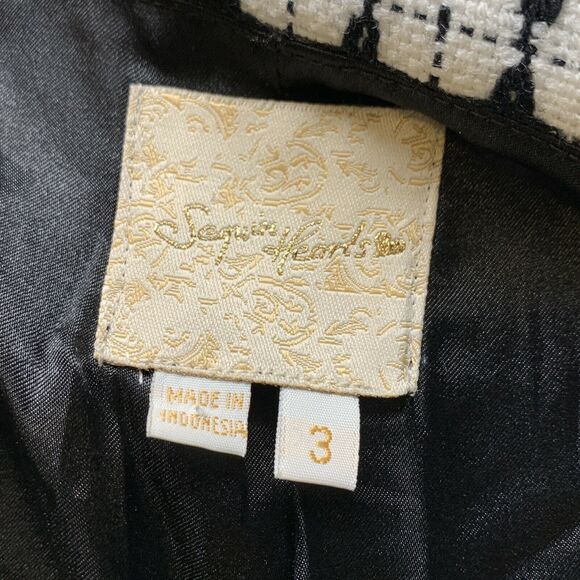 Sequin Hearts Bell Sleeve Black White tweed Blazer jacket Button Front Sz 3 - Picture 8 of 12